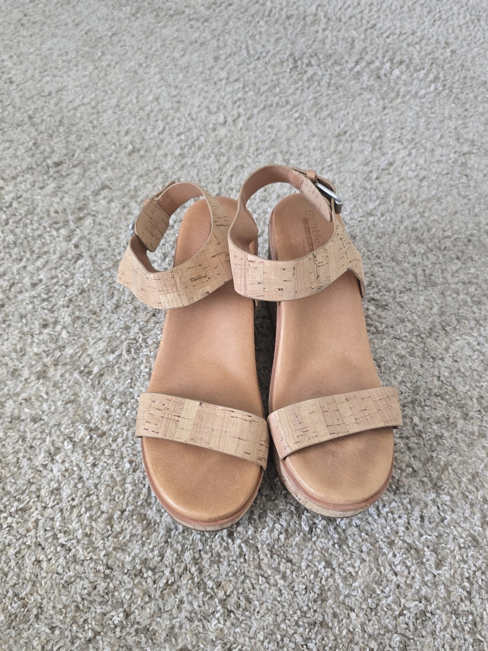 Gentle Souls/Kenneth Cole Strappy Cork Wedge Sandals Tan Buckle Women's Size 11M